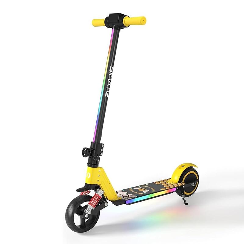 Elektrická koloběžka pro děti ve věku 6-14 let, Skládací design, 130W motor, Max. 8,7 mph, Dojezd 3-5 mil, Barevná LED světla a displej