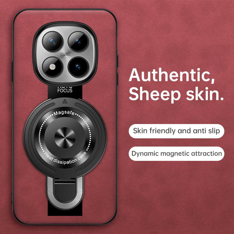 For Magsafe Wireless Charging Case For Redmi Note 15 Pro 5G PU Leather Shockproof Ring Stand Holde Cover For Redmi Note 15 4G