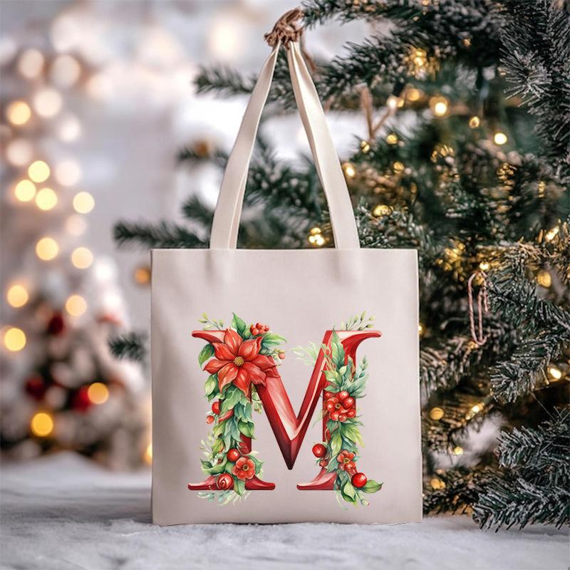 Christmas letter flower print niche trend tote bag shoulder bag