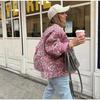 Damen Neue Gesteppte Baumwolljacke mit Blumendruck Herbst Winter Verdickte Stehkragen Langärmlige Lockere Jacke Mode Oberbekleidung