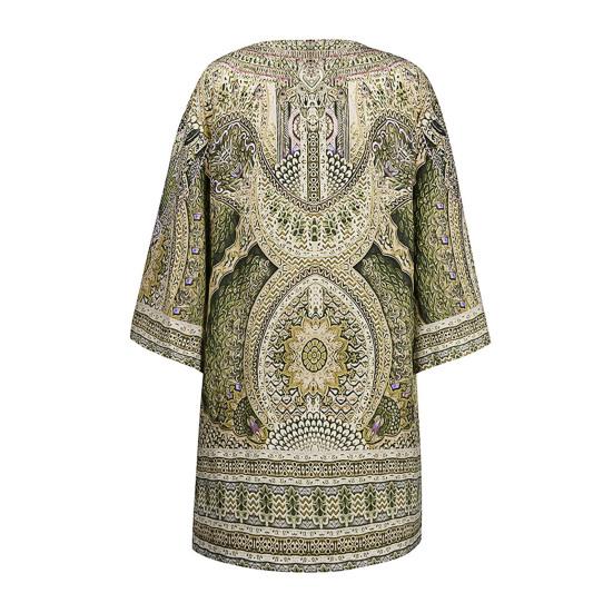 V-Ausschnitt 3/4 Ärmel Shift Design Urlaubs Kleid Ethnischer Stil Bohemia Retro Print Damen Kleid Damen Kleidung