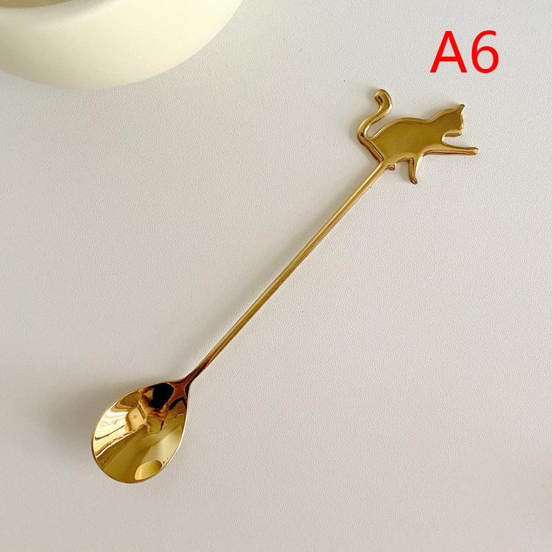Cute Paintings Cat 304 Stainless Steel Spoon Hollow For Coffee Tea Dessert Spoon Kitchen Tableware Gifts For Students Children