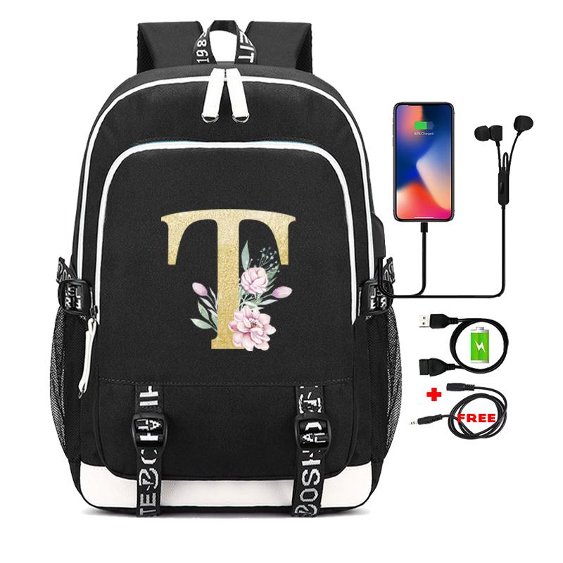 26 English Letters Black Backpack Cosplay Canvas Rucksack Children Kids Schoolbag Travel Bag Back To School Bookbag