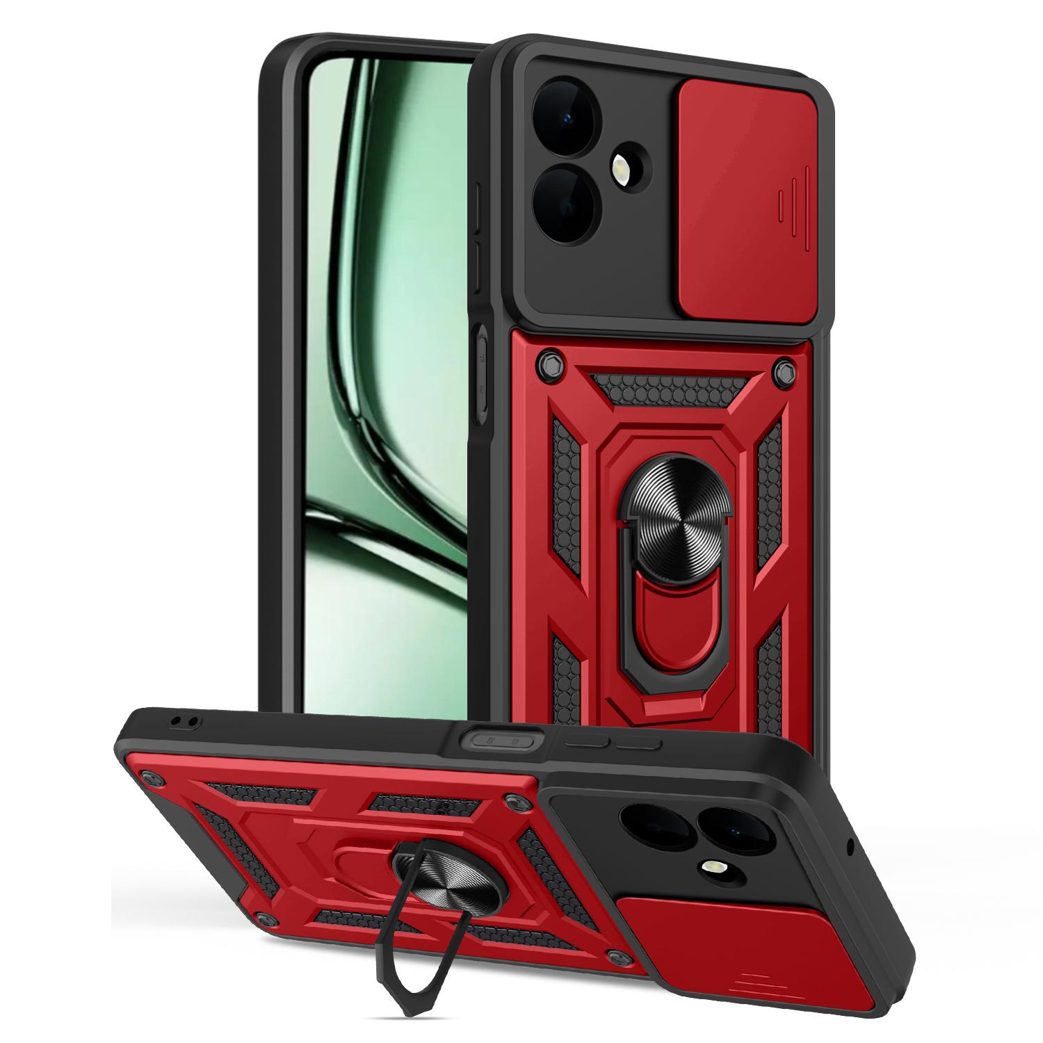 

For Samsung Galaxy A07 4G Case with Slide Camera Lid PC+TPU Kickstand Phone Cover Red