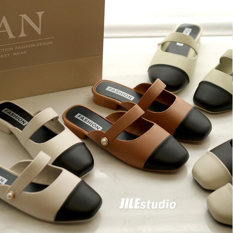 Baotou half slippers women's spring new commuter temperament color matching cool slippers