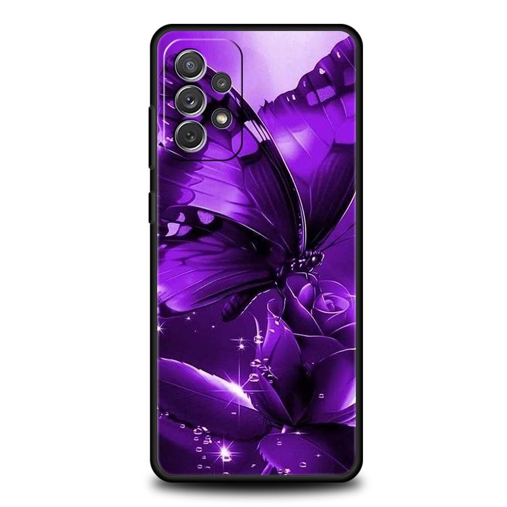 Art Purple Butterfly Phone Case for Samsung Galaxy A55 A35 A15 A14 A13 A25 A54 A51 A71 A72 A73 A32 A52 A41 5G Soft TPU Shell Bag