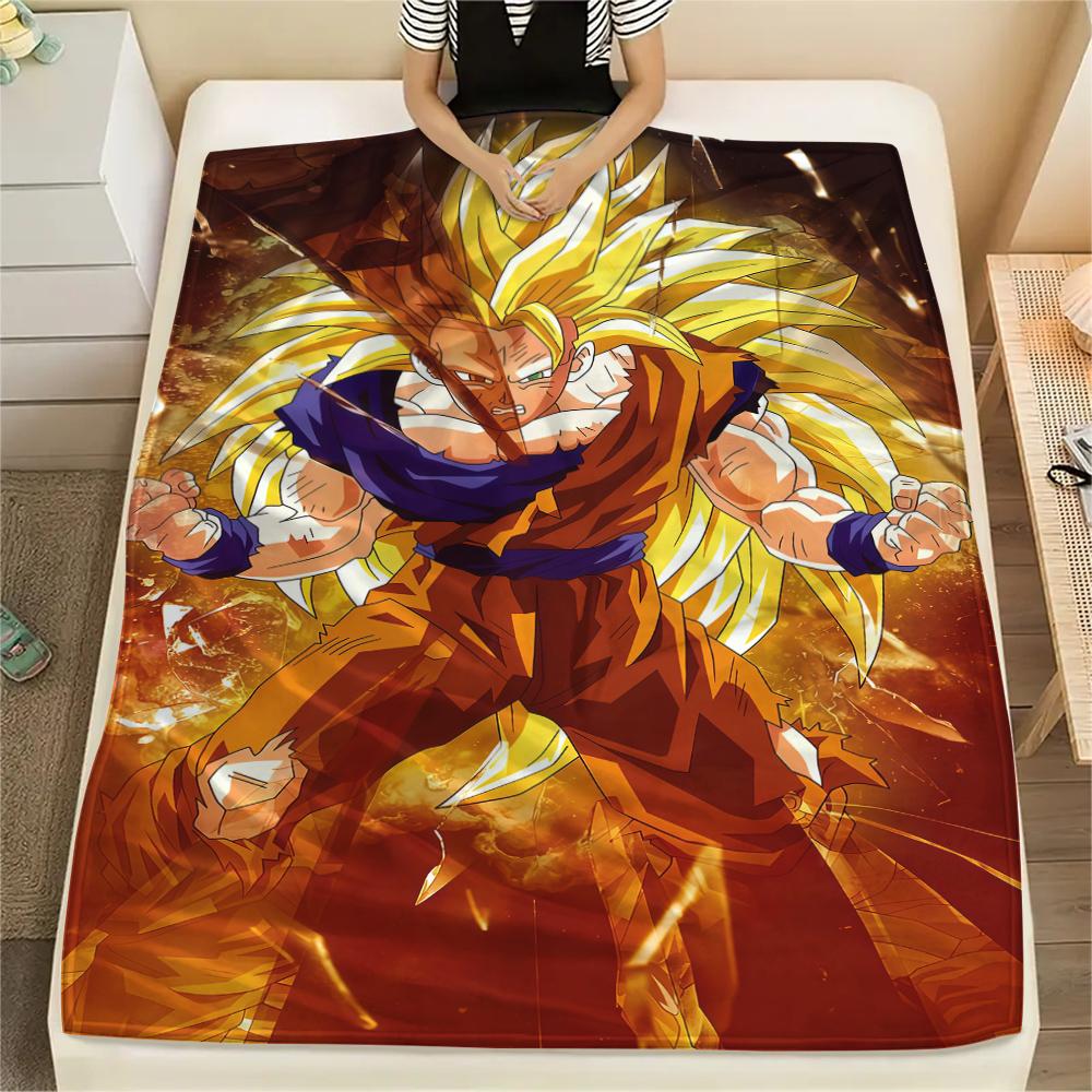 Son Goku Anime Print Flannel Blanket, Soft Warm for Bedrooms Sofas Beds, Perfect for Travel Picnic Chair -HE24