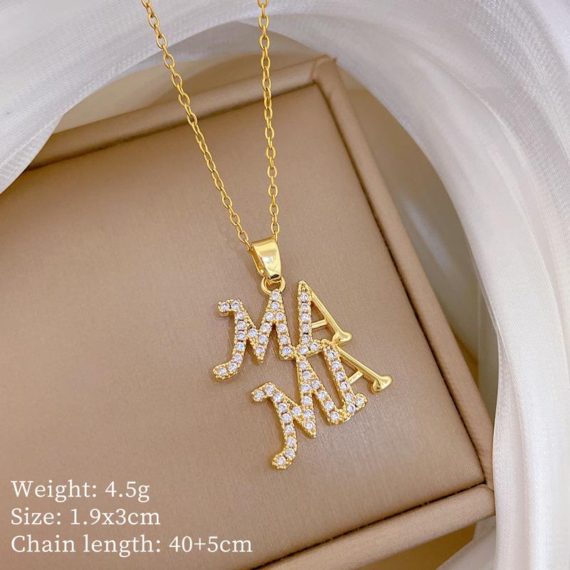 

Simple Shiny zircon Mama Letter pendant necklace for women Stainless Steel Chain Jewelry Mother s Day Birthday Gifts for Mom