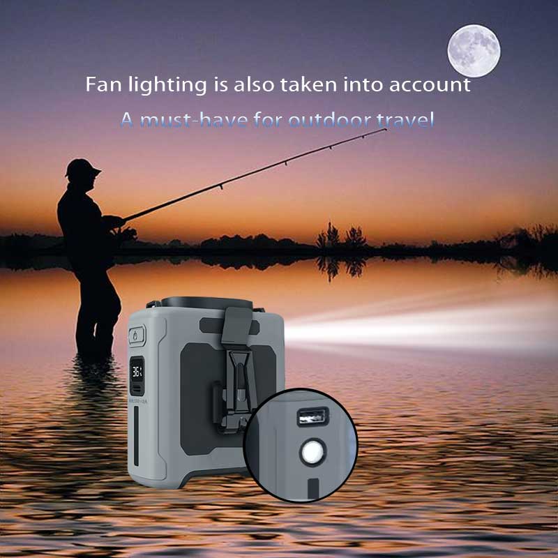 10000mAh Portable Waist Fan - Power Bank & LED Light - Hands-Free for Outdoor Work/Travel
