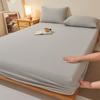 Pure Cotton Weave Washed Fitted Sheet - Solid Stripe Mattress Protector