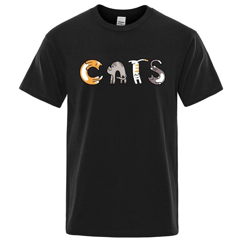 FP Letters Made Up Of Cats Funny Print Tshirts Men Oversized Cotton Clothing Fashion Summer T-Shirt High Quality Brand Shirts