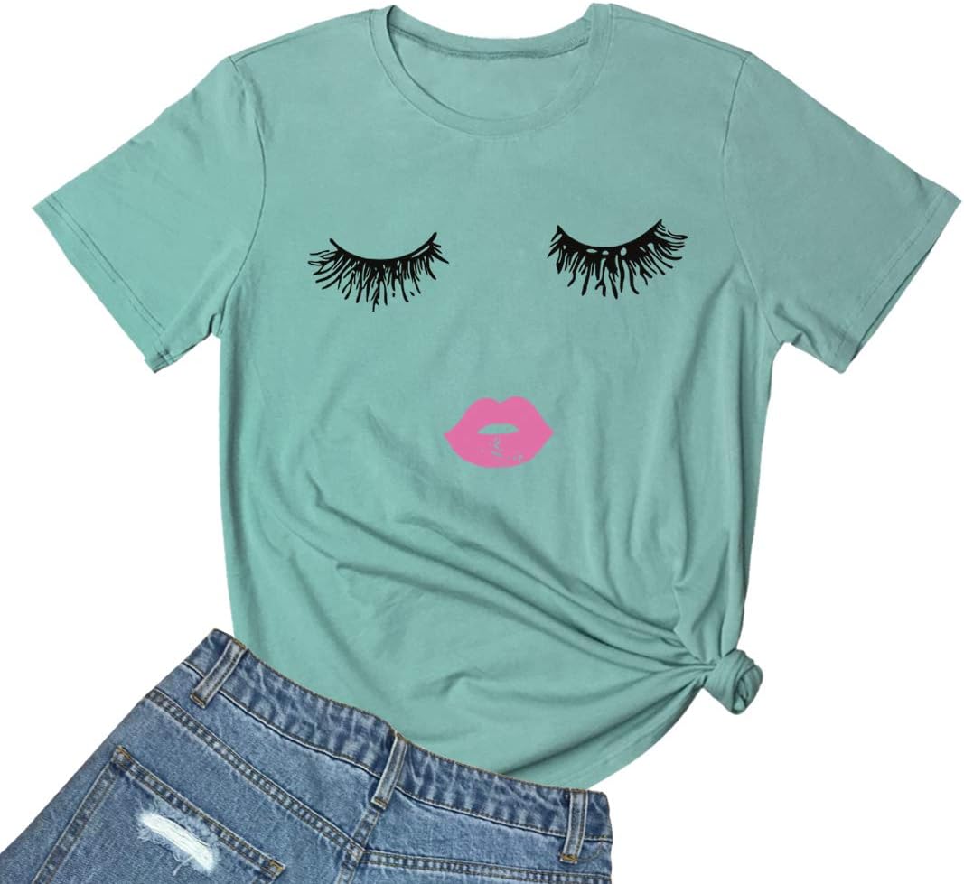 BLACKMYTH Women Summer Funny Print Short Sleeve Top Tee Graphic Cute T-Shirt 4XL