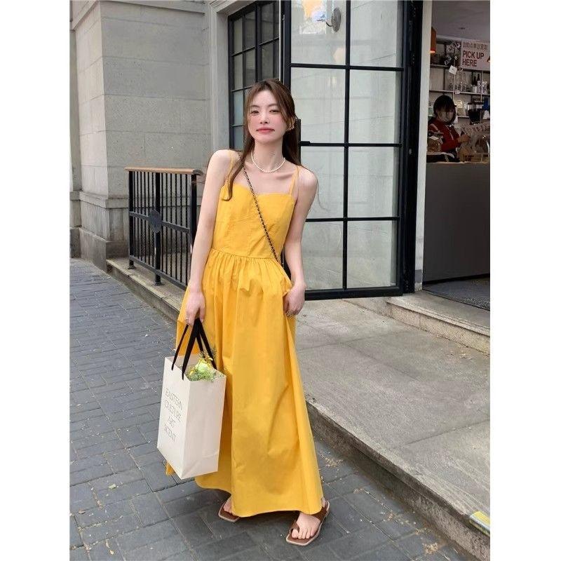 Dopamine Yellow Sleeveless Suspender Dress Women's Summer French High-end Seaside Vacation Super Fairy Beach Skirt