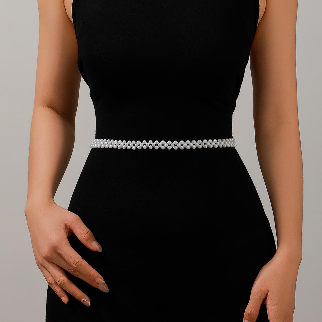 Europe and America Cross Border Bride Fashion Elegant Pearl Gang Drill Wedding Belt Waist Chain Clothing Accessories