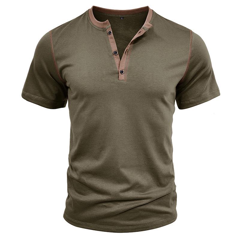 2026 Summer Color Block Men's Short Sleeve Henley T-shirt