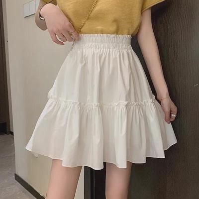 White Elastic Waist A-Line Skirt - Autumn 2023, Short with Wooden Ear Edge, Fairy Style, Hip-Covering for Women