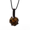 Natural Crystal Tiger Stone Agate Heart-Shaped Love Hand-Woven Mesh Pocket Pendant Necklace N704