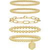 adoyi Gold Bracelets for Women Waterproof, 14K Gold Plated Beaded Strand Bead Ball Bracelets stack Adjustable Jewelry Set for Gifts