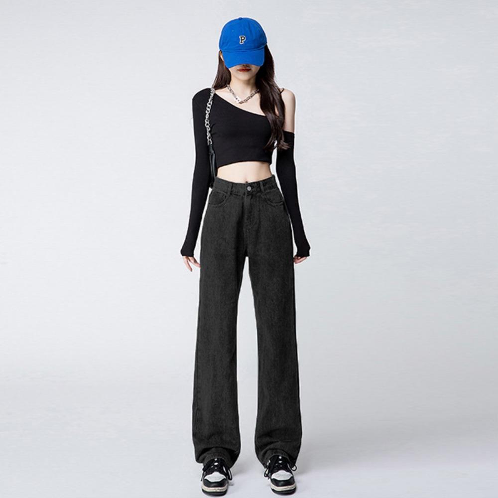 Versatile loose ins jeans women's 2025 spring and autumn new high-waisted straight tube drape wide-leg jeans