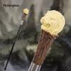 Yellow Resin Lion Head Tree Root Walking Cane Fashion Decorative Steel Stick Gentleman Elegant Cosplay Cane Knob Crosier 94cm