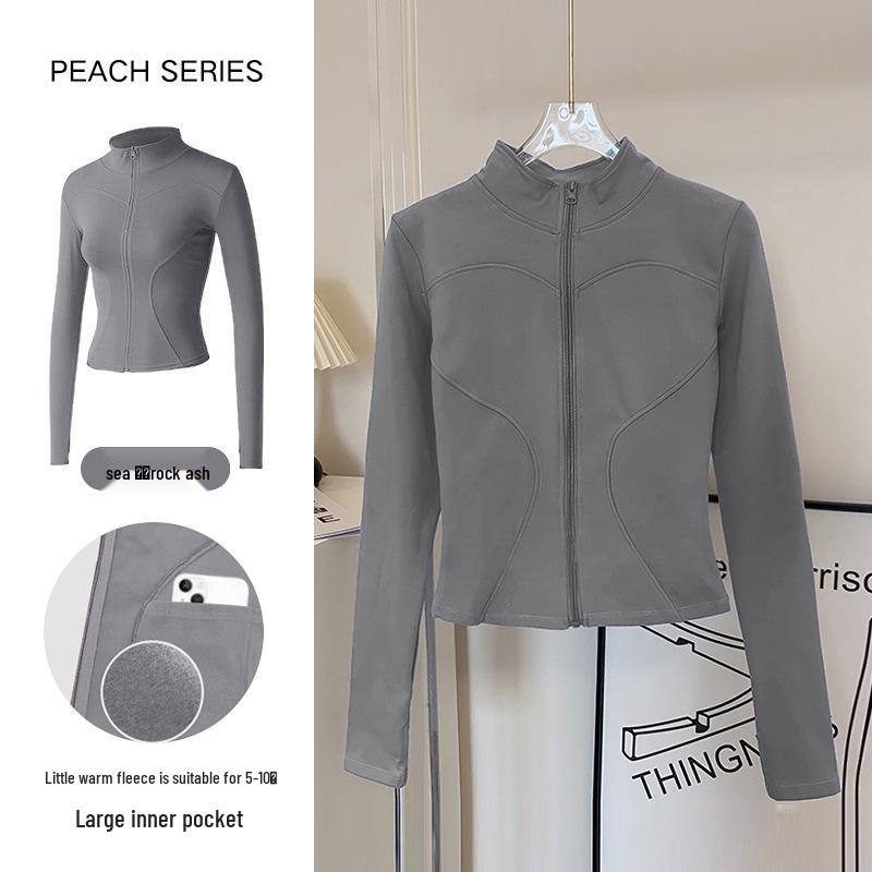 Women's Breathable Slim-Fit Sports Jacket: Autumn/Winter Yoga & Cycling Wear, Long Sleeve, Stand Collar, Plus Velvet.