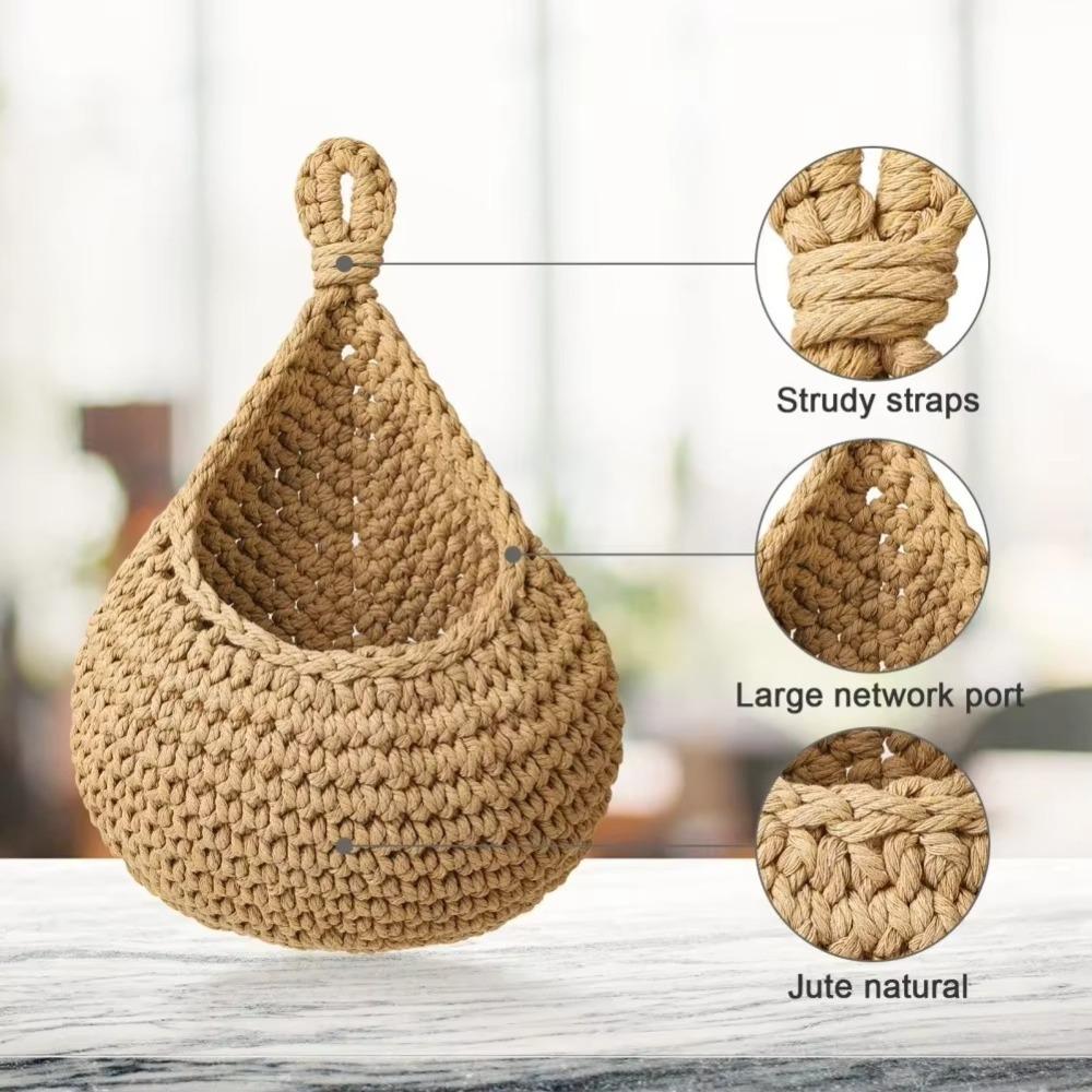 Simulated Rattan Storage Basket Woven Hanging Basket New String Bag  Kitchen Storage