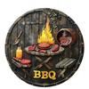 Vintage BBQ Area Round Metal Tin Sign Grilled Steak Vegetables Flame Pattern Retro Wall Decor for Backyard Patio Bar