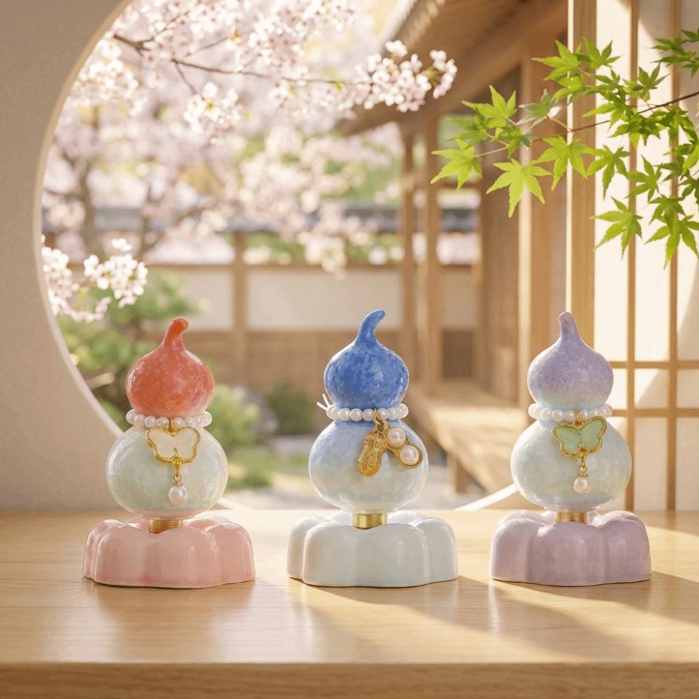 360° Rotation Ceramic Calabash Statue Exquisite Multicolored Rotating Lucky Gourd Lucky Mini Gourd Ornament Table Decoration
