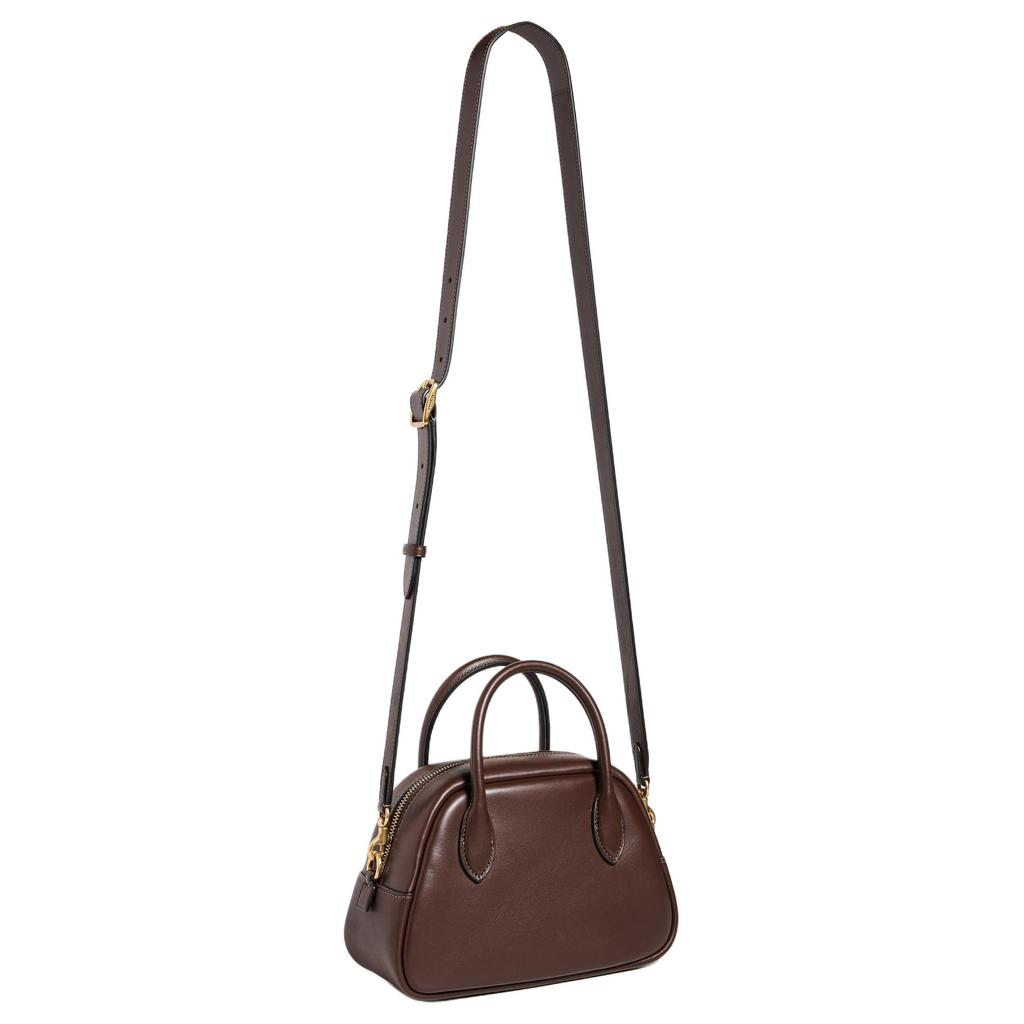 Coach Borough 23 Metal Logo Zipper Closure Detachable Shoulder Strap Leather Bowling Bag Women Bags Brown CU863-B4MPL