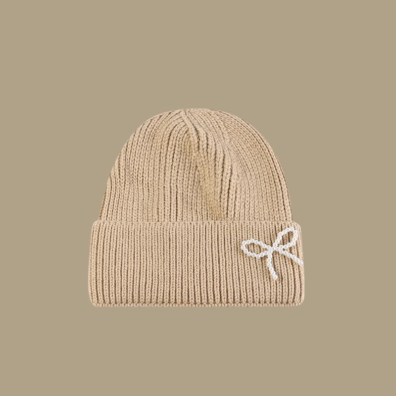 Bow Tie Knitting Cap Hat Woolen Yarn Cuff Knit Beanie Casual Fleece Warm Knitted Hat