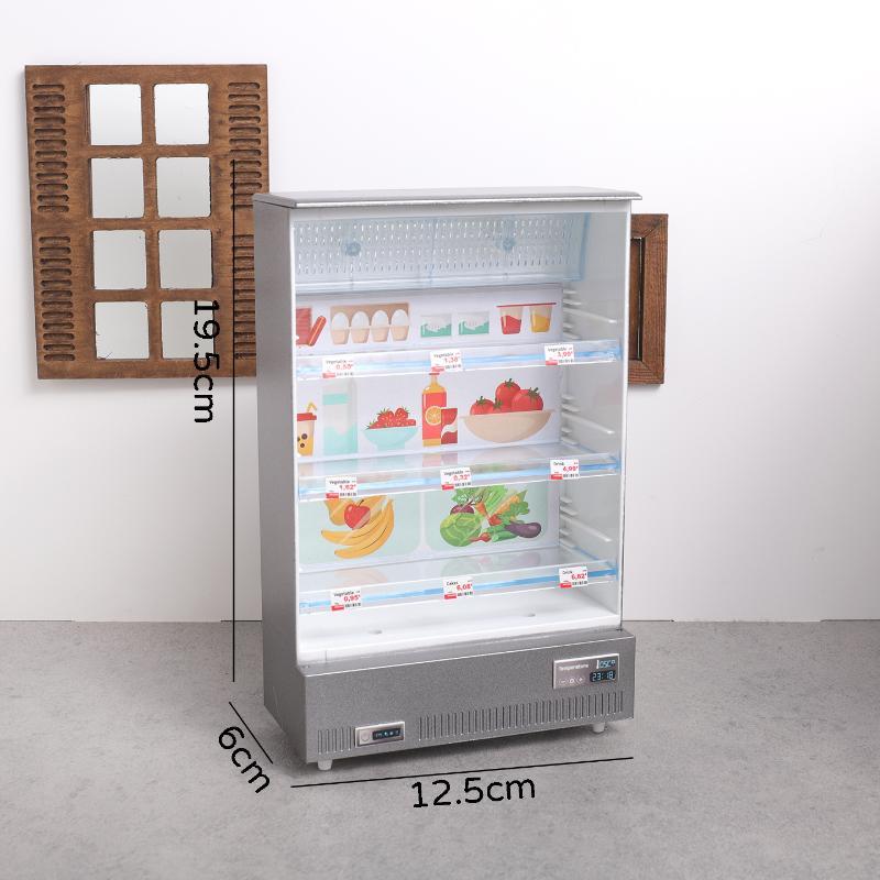 1/12 Scale Dollhouse Miniature Refrigerator Realistic Kitchen Display Furniture with Tiny Food Accessories for Kids Play