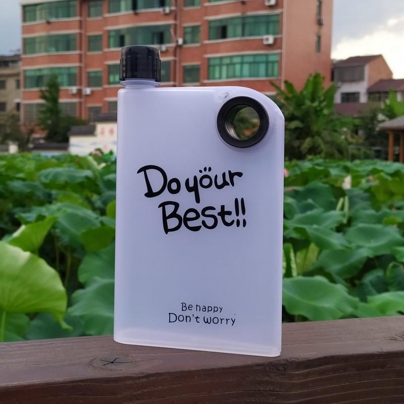 Travel Flat Water Bottle Matte Surface Drinking Bottle Portable Squeeze Paper Plastic Bottle Notebook Sports Bottle