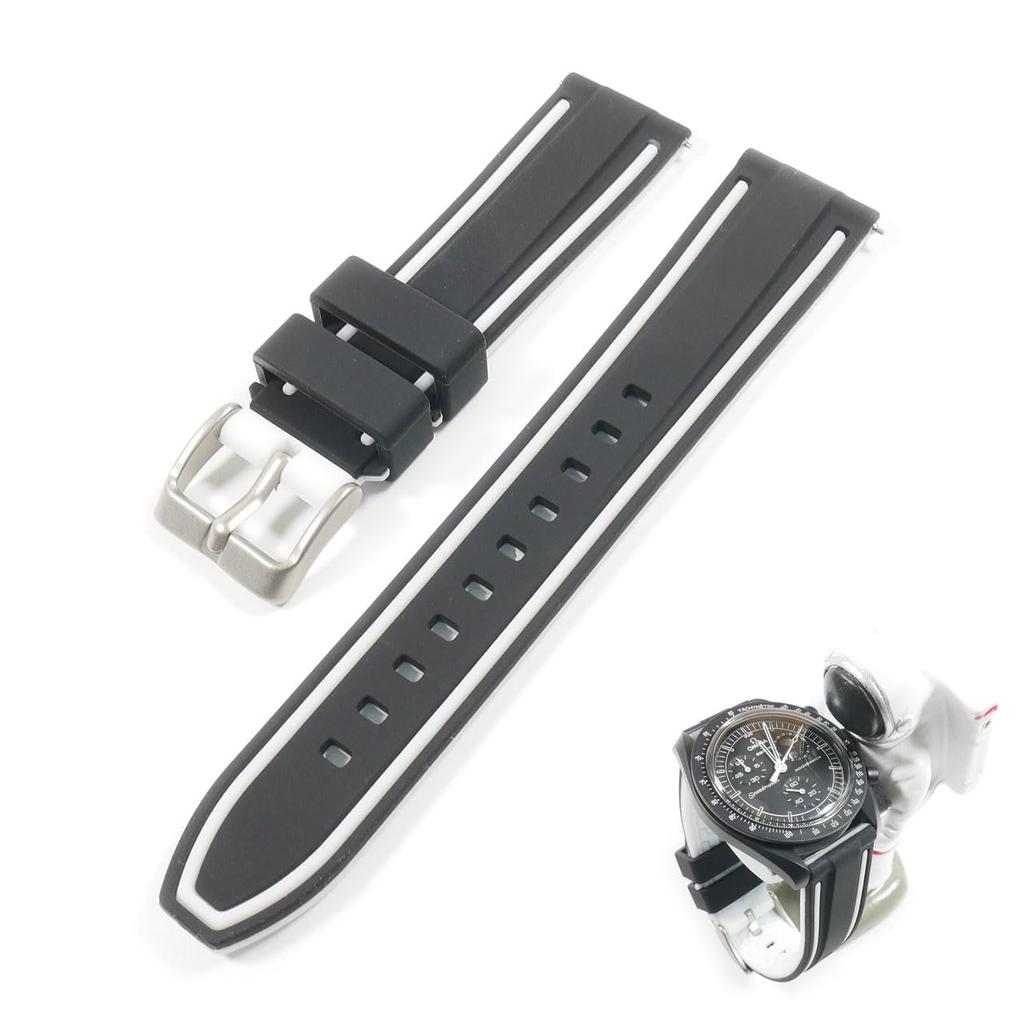 Swatch x OMEGA Compatible Rubber Strap with Double Lines (Black/White Lines)