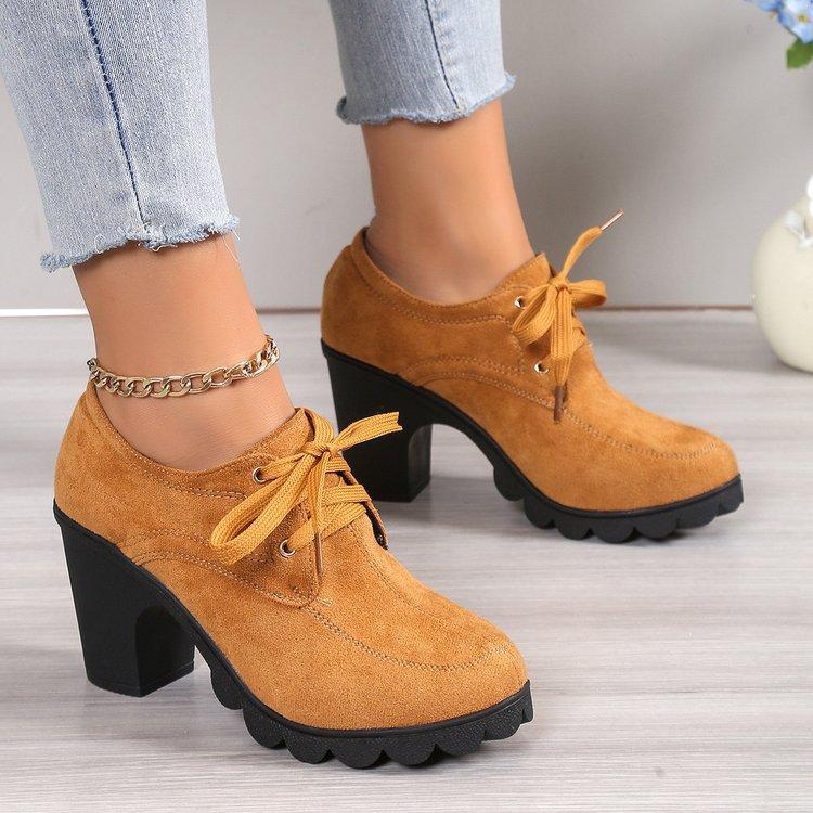 

Autumn high heel 2024 single boots belt buckle women s shoes thick heel short boots round head Martin boots women s lace-up and bare boots riding 42 коричневий