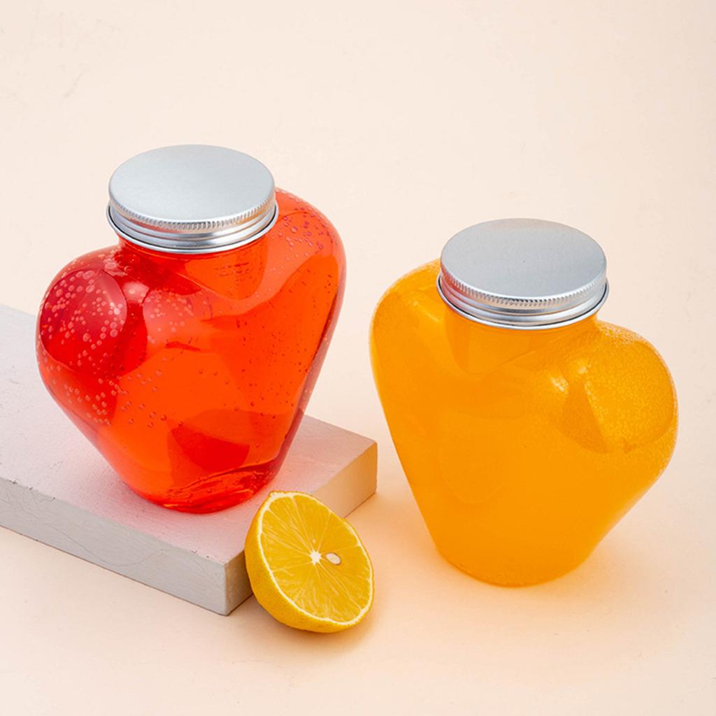 500Ml Heart-Shaped Clear Cold Drink Bottle Juice Bottles Leakproof Milk Bottles Portable Beverage Bottles Water Bottles Sealing