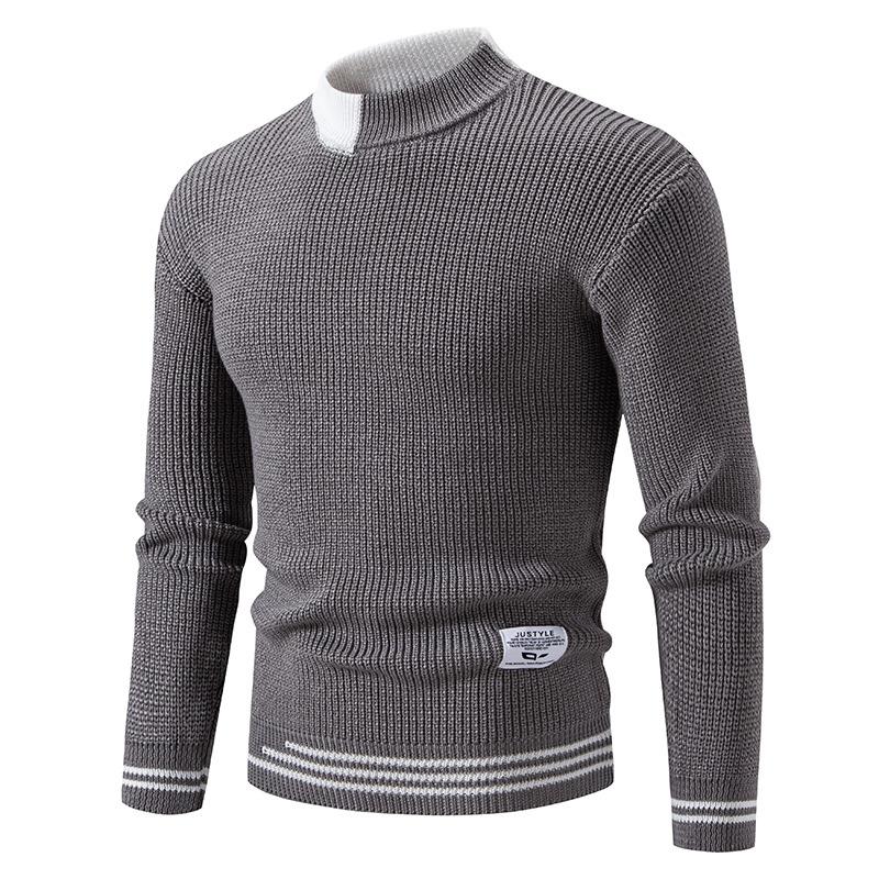 Herren Strickpullover mit hohem Kragen, gestreifter Freizeitpullover, Winter warmer Rollkragenpullover, modischer Rundhalspullover