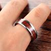 Fashion Men Stainless Steel Rings Red Koa Wood Inlay High Polished Wedding Band Ring for Men Women Anniversary Jewelry