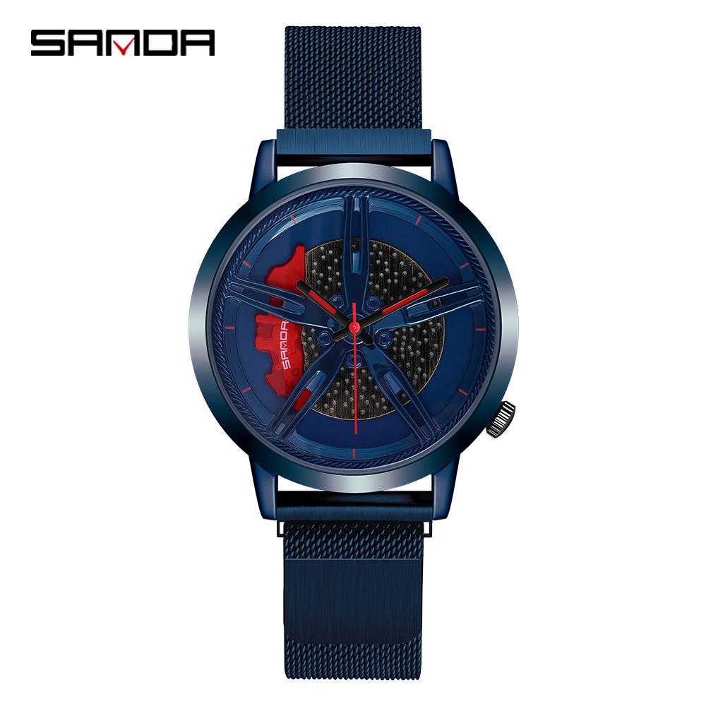 Classic Men's Quartz Watch - Car Wheel Style, Steel Band, Trendy & Casual