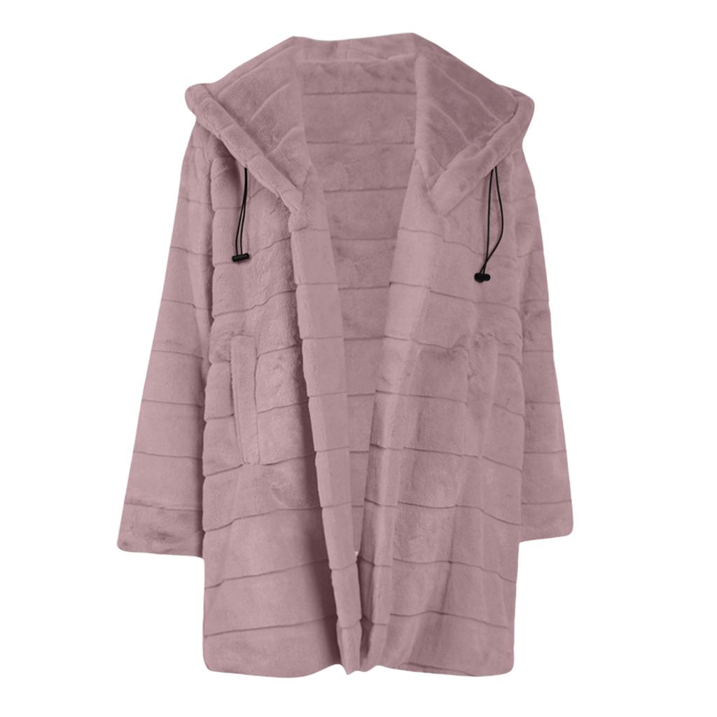Women's Mid-length Solid Color Loose Plush Hooded Coat