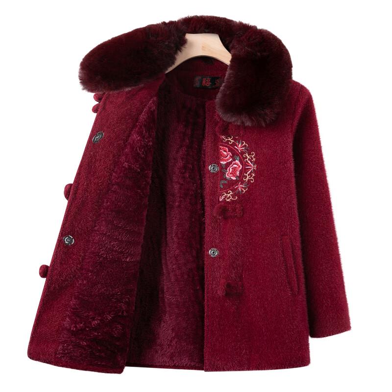 Elegant Fleece-Lined Winter Wool Coat for Senior Women