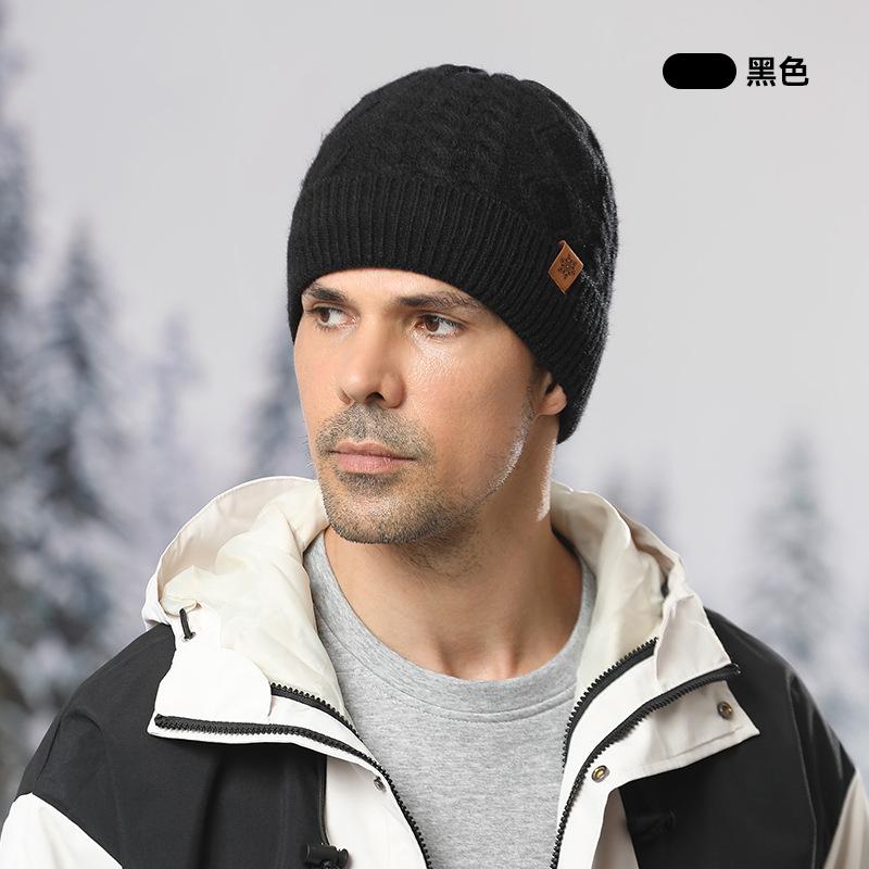 Knitted hat, men's winter velvet thickened gloves, hat, scarf, three-piece set, outdoor cycling wool, knitted hat