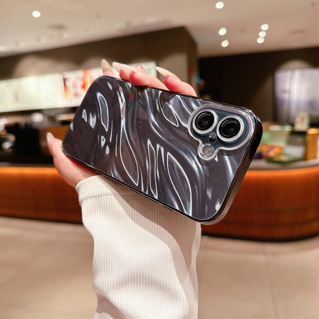Applicable To Apple 16Promax Wave Pattern Aurora Protective Lens Phone Case, IPhone15 Electroplated Protective Case Ins