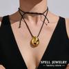 Glossy Droplet Pendant Long Necklace In 18k Gold Plated Stainless Steel Black Leather Rope Sweater Chain Necklaces For Women