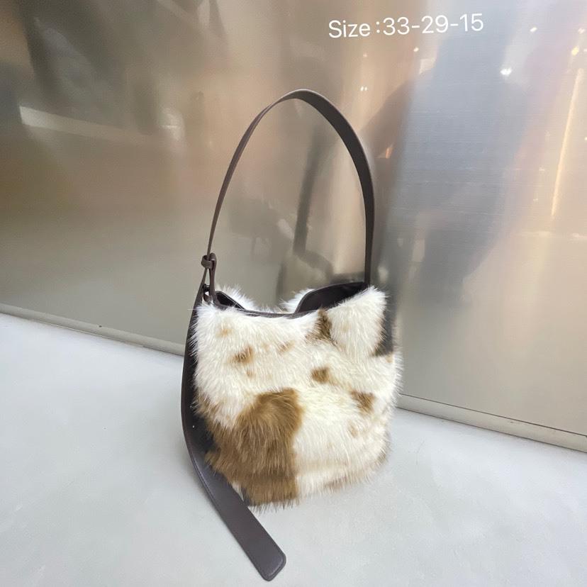 

Fluffy Plush Bucket Bag Cute Cow Pattern Shoulder Bag Winter Soft Faux Suede Women s Handbags and Purses Designer Bags for Women