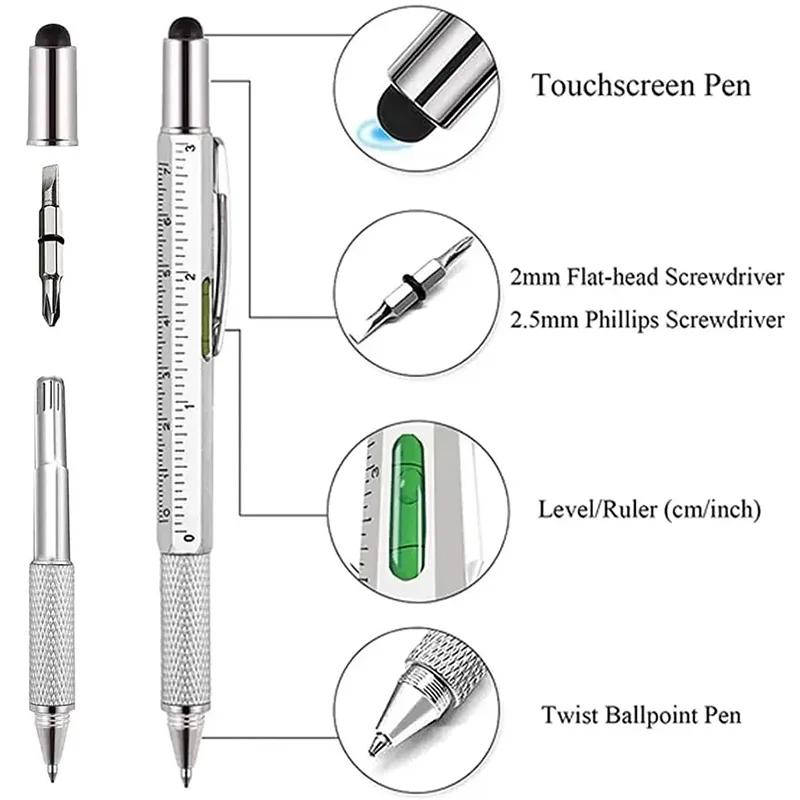 6 in 1 Multi Level Pen Stylus Multi Tool Pen with Touch Screen Caliper Level and Screwdriver Office Tool Creative Stationery