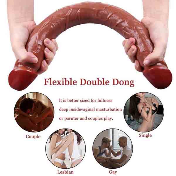 Doppelköpiger Hautsimulations-Dildo G-Punkt Weibliches Masturbationsgerät Orgasmus Super Langer Analplug Penis Erwachsenen Sexspielzeug