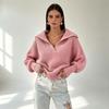 European & American Style Solid Color Knitwear: Loose Lapel Pullover Sweater for Women - Autumn/Winter Collection