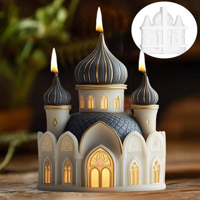 Moule en Silicone Bougie en Forme de Château DIY Moule Bougie Maison Style Européen Villa Dôme Maison Château Résine Béton Plâtre