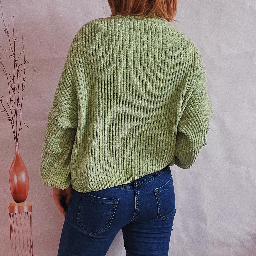 Autumn and Winter New Women's Solid Color Casual Shirt Round Neck Lantern Sleeve Short Knit Pullover Sweater Woman
