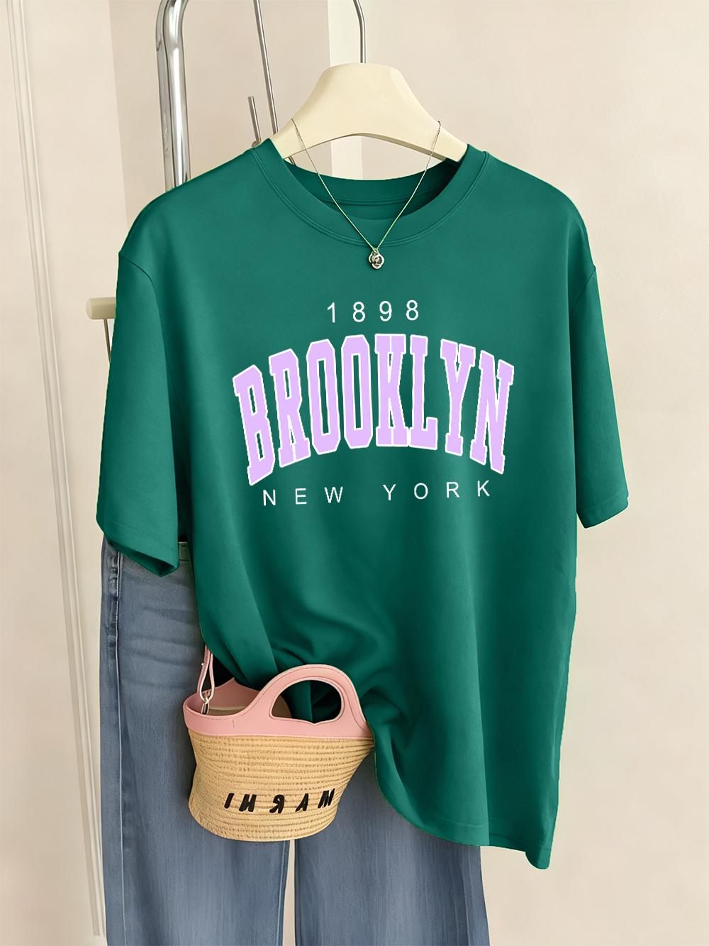 

Brooklyn New York Letter Printed TShirts Women Basics Soft Short Sleeve Tops ONeck Loose T Shirts Summer Casual Womans Clothes 4XL